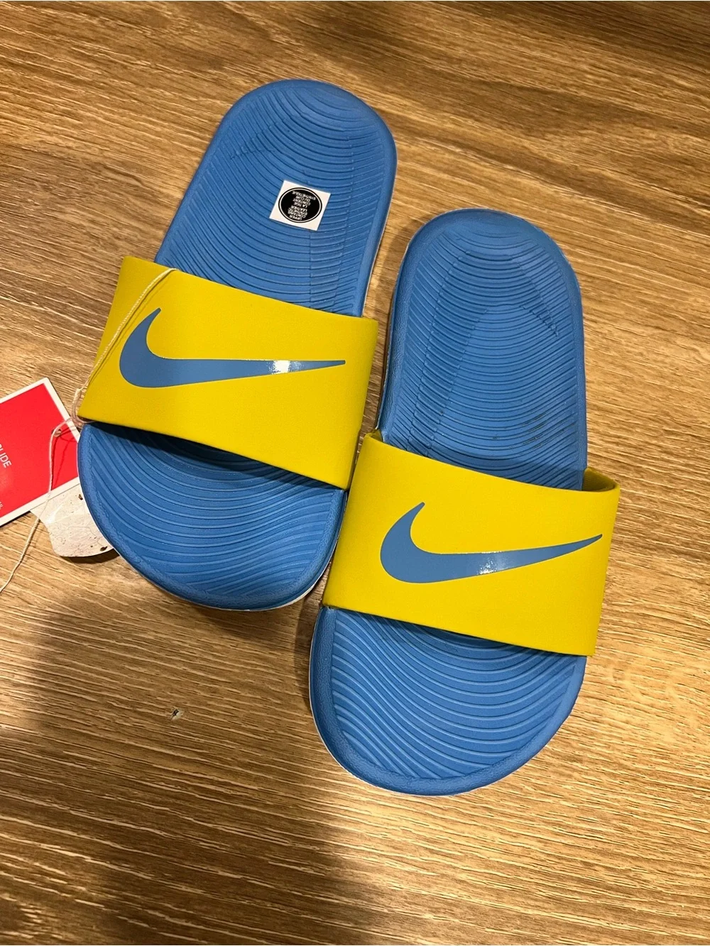 Nike Kids Yellow Strap Blue Footbed Slide Sandals
